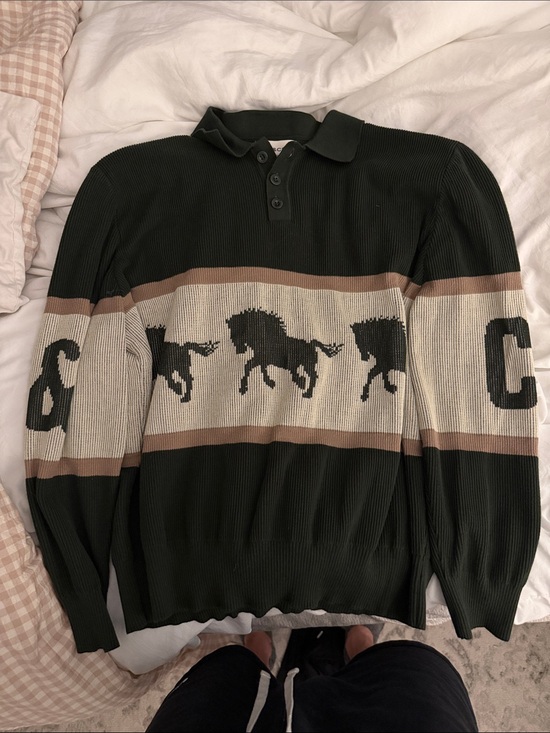 P&Co Other - Men's Dark Green Crewneck Polo Sweater with Horse Motif